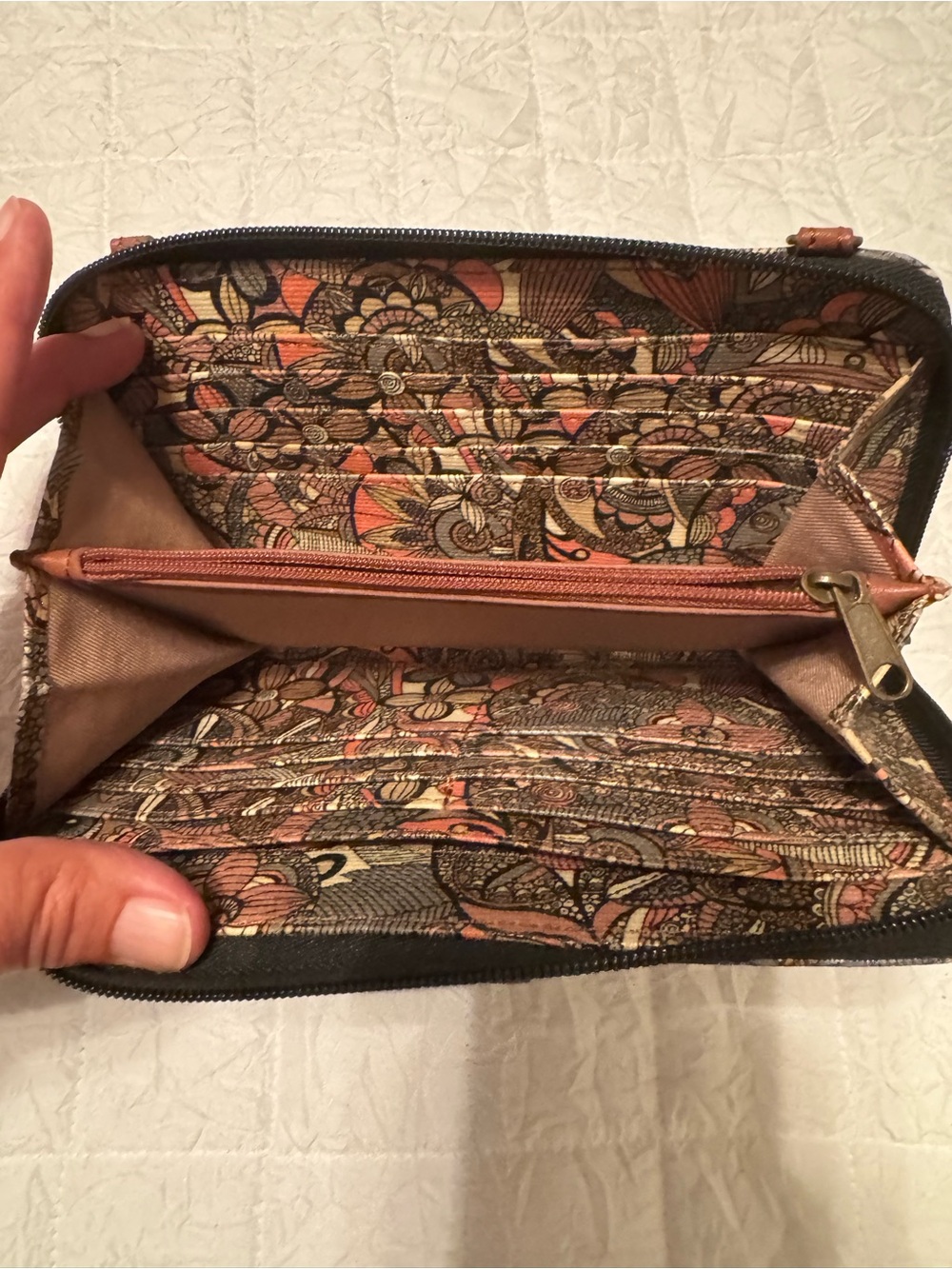 Sakroots Multicolor Floral Crossbody Wallet with Brown Trim - Picture 3 of 5